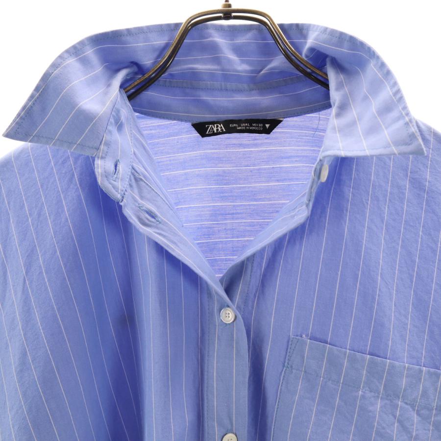 ZARA（ザラ） ストライプ柄 長袖 シャツ L ブルー系 メンズ 古着 中古