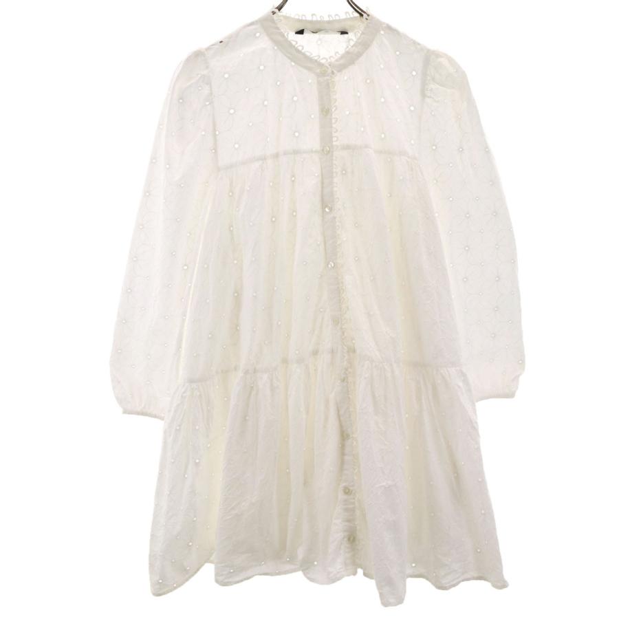ZARA（ザラ） 花柄 長袖 シャツ ワンピース L ホワイト レディース 