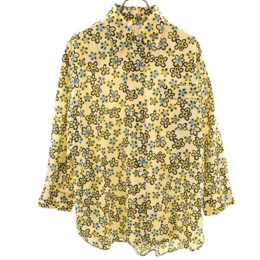ユニクロ（UNIQLO） MARNI マルニ コラボ 花柄 長袖 シャツ M イエロー