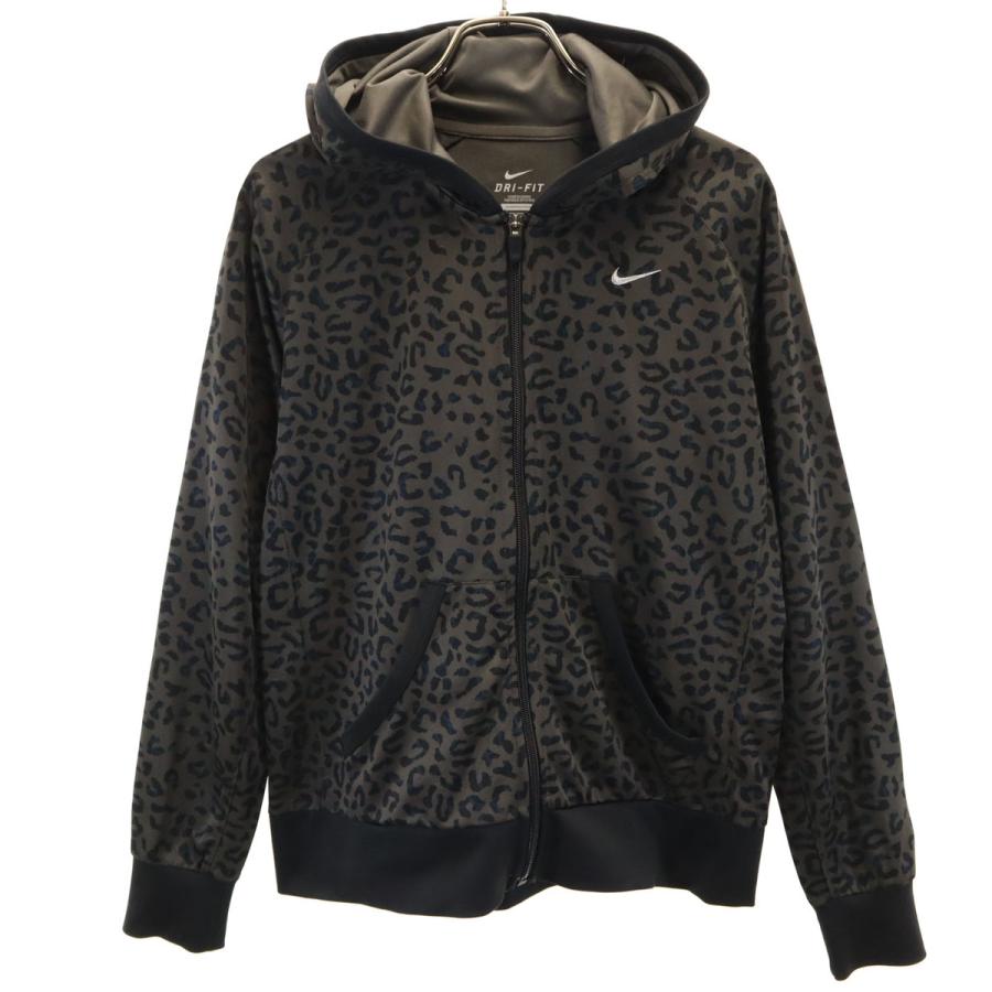 NINETY NINETY 黒 レオパード柄 パーカーM NIKE（ナイキ） レオパード 長袖 ジップパーカー M チャコールグレー