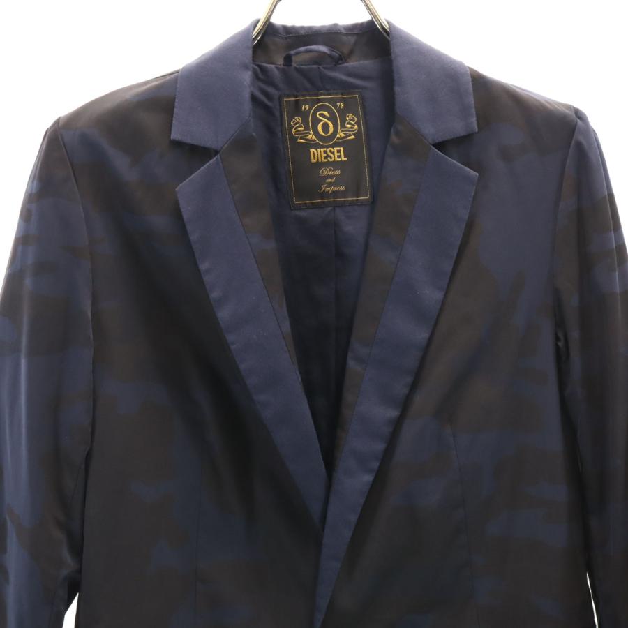 DIESEL テーラードジャケット S ウール混 デニムポケット 美品 DIESEL（ディーゼル） カモフラ柄 テーラードジャケット S ネイビー