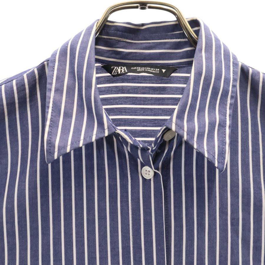 ZARA（ザラ） ストライプ柄 長袖 シャツ XS ネイビー レディース 古着