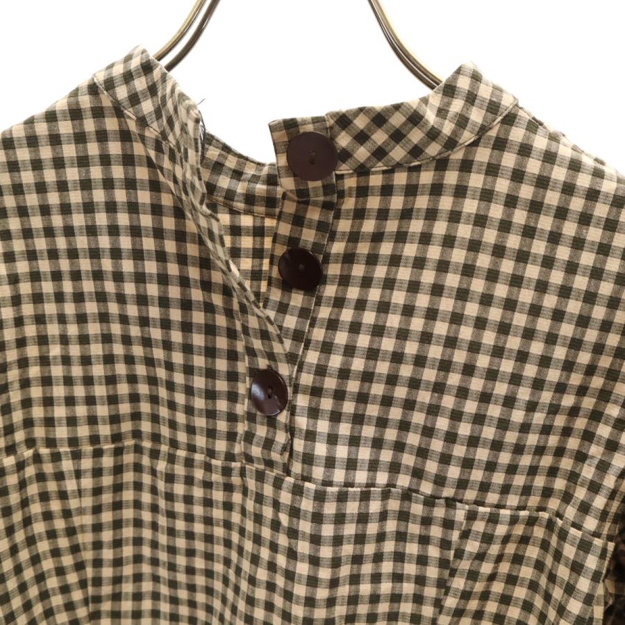 ZARA（ザラ） ギンガムチェック柄 5分袖 フリル シャツ M ベージュ系 