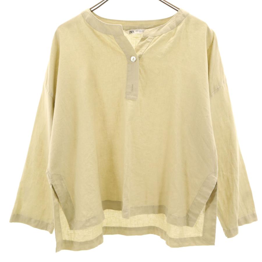 ZARA（ザラ） リネン100％ 長袖 シャツ M ベージュ系 レディース 古着 