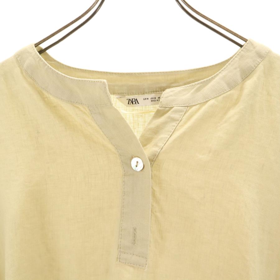 ZARA（ザラ） リネン100％ 長袖 シャツ M ベージュ系 レディース 古着 