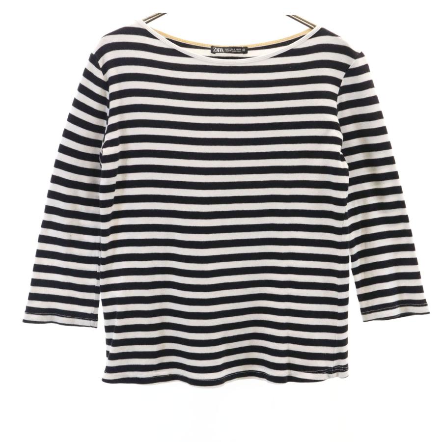 ZARA（ザラ） ボーダー 7分袖 Tシャツ S ホワイト系 レディース 古着 