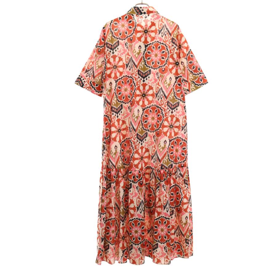 ZARA（ザラ） 未使用 総柄 5分袖 ロングワンピース XS レッド系 