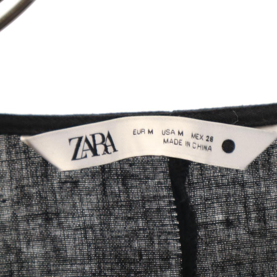 ZARA（ザラ） リネン リーフ刺繍 長袖 ロングワンピース M ブラック