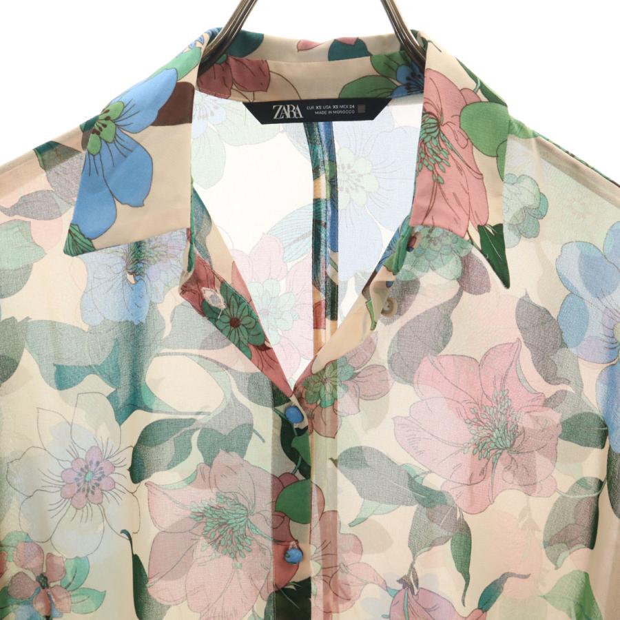 ZARA（ザラ） 花柄 長袖 シアー シャツ XS ベージュ メンズ 古着 中古