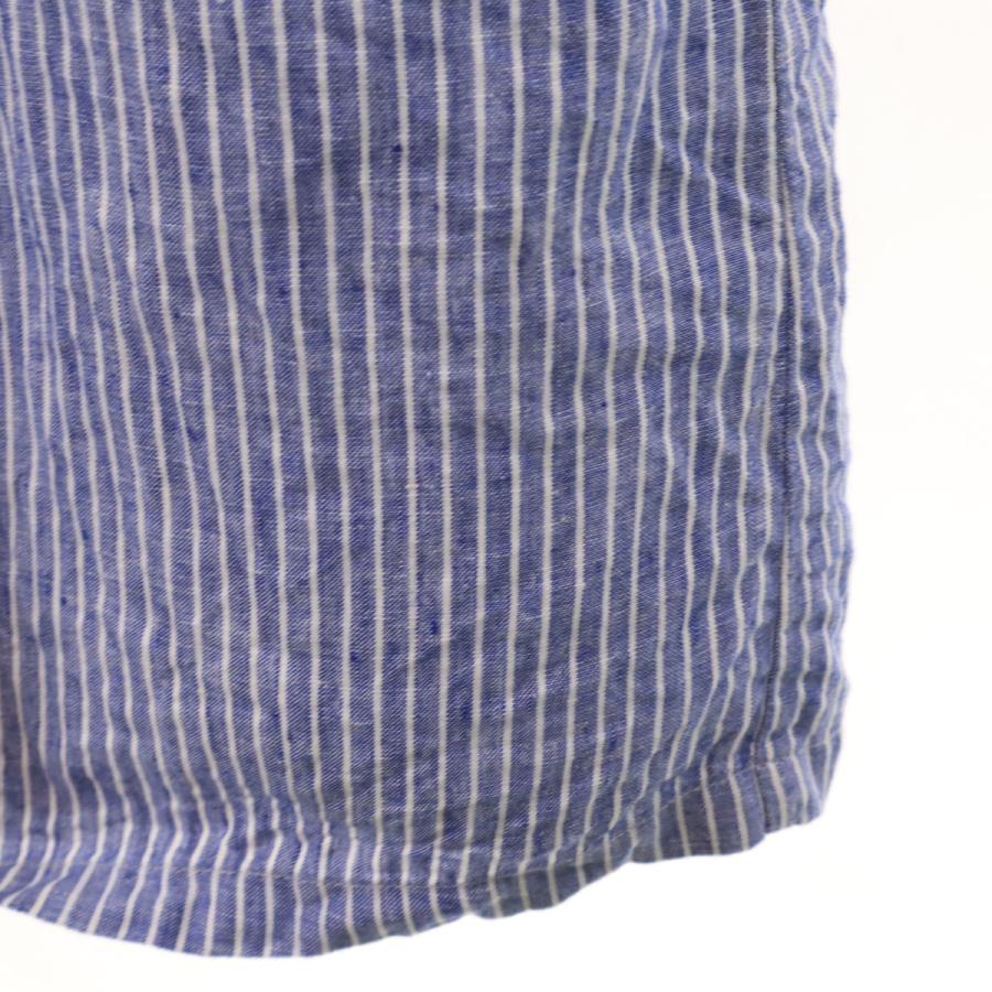 無印良品（MUJI） リネン ストライプ柄 長袖 シャツワンピース XL