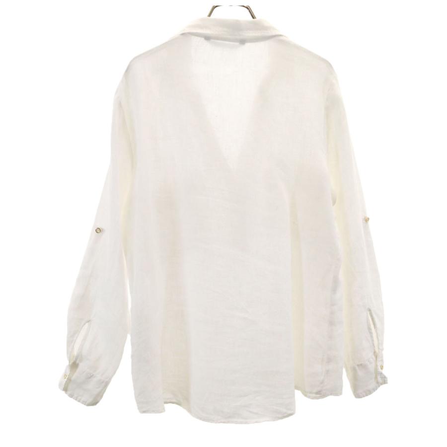 ZARA（ザラ） リネン 長袖 スキッパー シャツ M ホワイト ロールアップ 