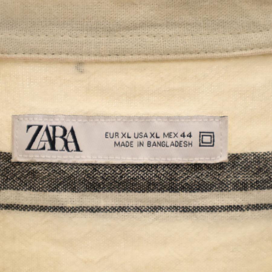 ZARA（ザラ） リネンブレンド ストライプ柄 半袖 オープンカラーシャツ