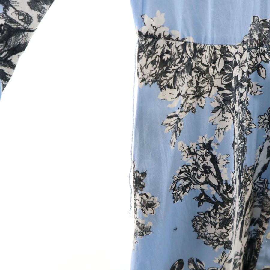ZARA（ザラ） 総柄 長袖 ロングワンピース M ブルー系 レディース 古着
