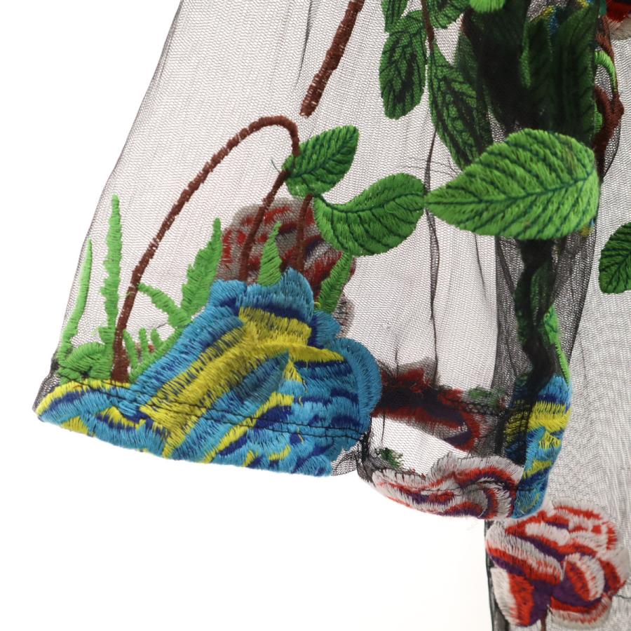 ZARA（ザラ） 花柄刺繍 半袖 シアー Tシャツ S ブラック レディース