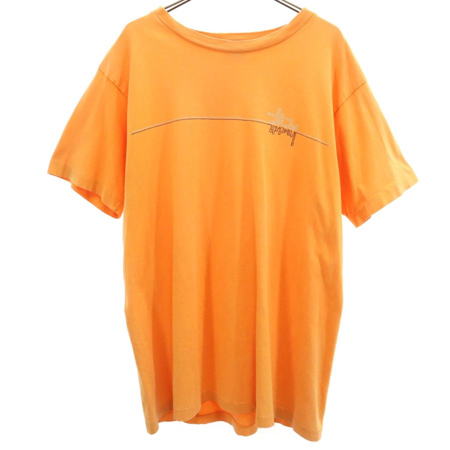 90s old stussy USA Tシャツ サークルロゴ L オレンジ STUSSY（ステューシー） 90s USA製 紺タグ オールド 半袖 Tシャツ L