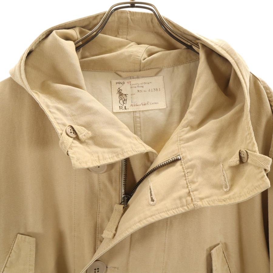 90s ポロラルフローレン ロング フードコート L ベージュ ナイロン 古着 POLO RALPH LAUREN（ポロ・ラルフローレン） 90s オールド フーデッド