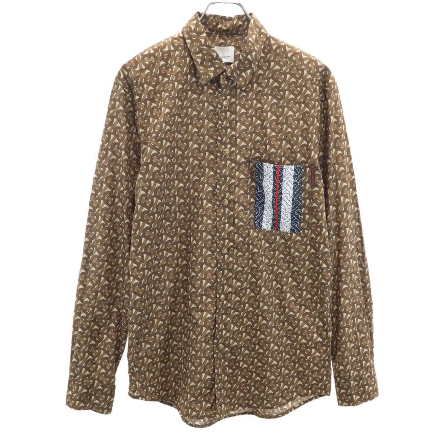 BURBERRY バーバリー 総柄 長袖 コットンシャツ M ブラウン メンズ BURBERRY（バーバリー） 総柄 長袖 コットンシャツ M ブラウン メンズ
