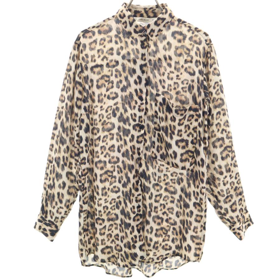 ZARA BASIC（ザラベーシック） レオパード柄 長袖 シアー シャツ XS 