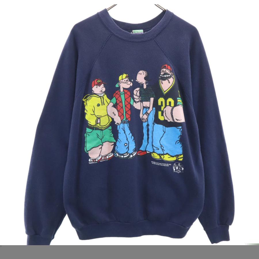 FREEZE フリーズ 90s USA製 ポパイ オールド 長袖 両面プリント ラグランスリーブ スウェット XL ネイビー 裏起毛 メンズ FREEZE フリーズ 90s USA製 ポパイ オールド 長袖 両面プリント