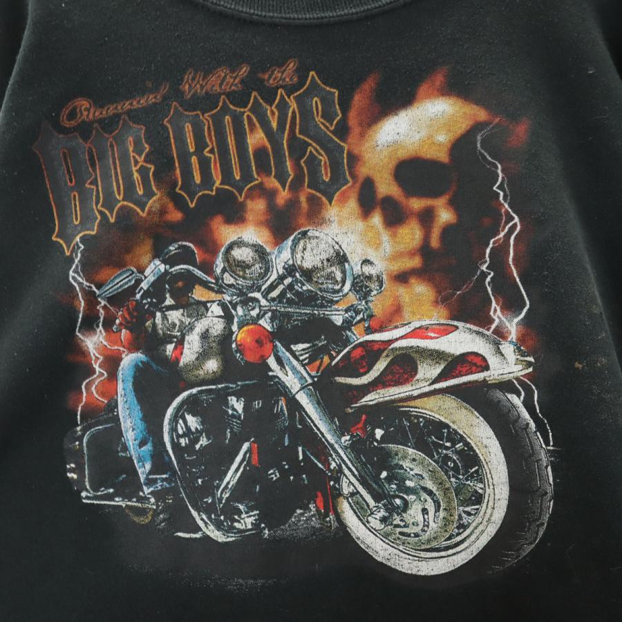 古着 JERZEES ジャージーズ 90s 00s オールド ファイヤーパターン バイカー スカル 長袖 プリント スウェット 2XL ブラック メンズ JERSEYS JERZEES ジャージーズ 90s 00s オールド ファイヤーパターン