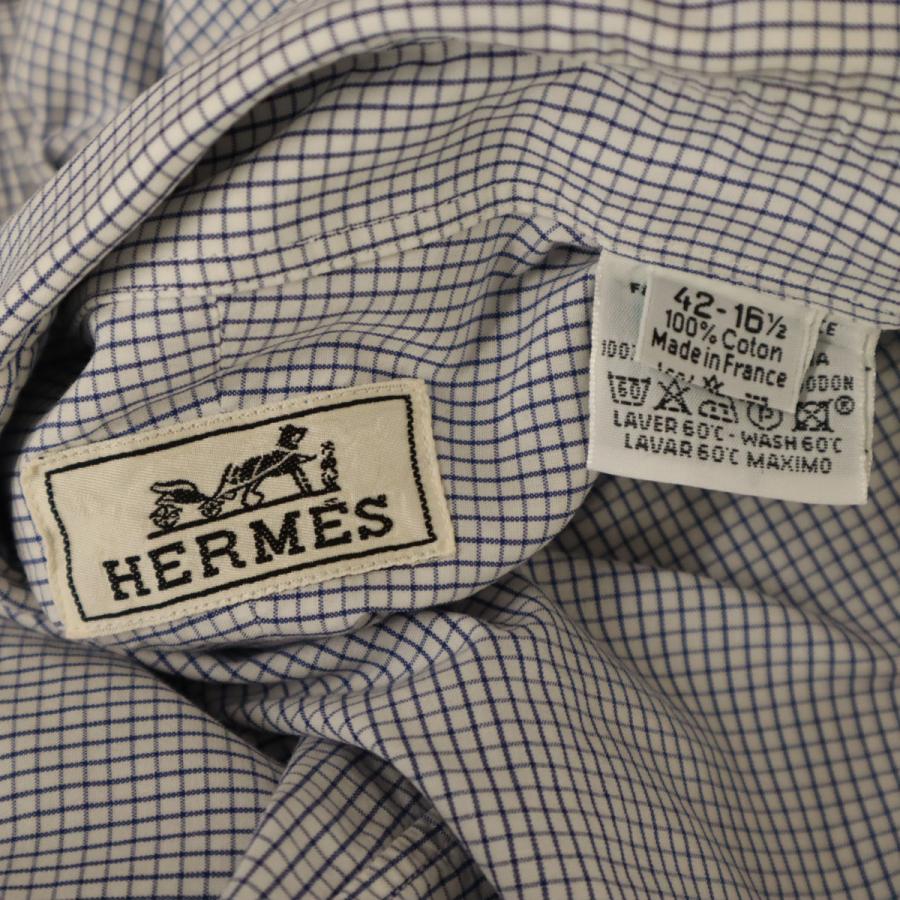 HERMES（エルメス） フランス製 チェック柄 長袖 ボタンダウンシャツ