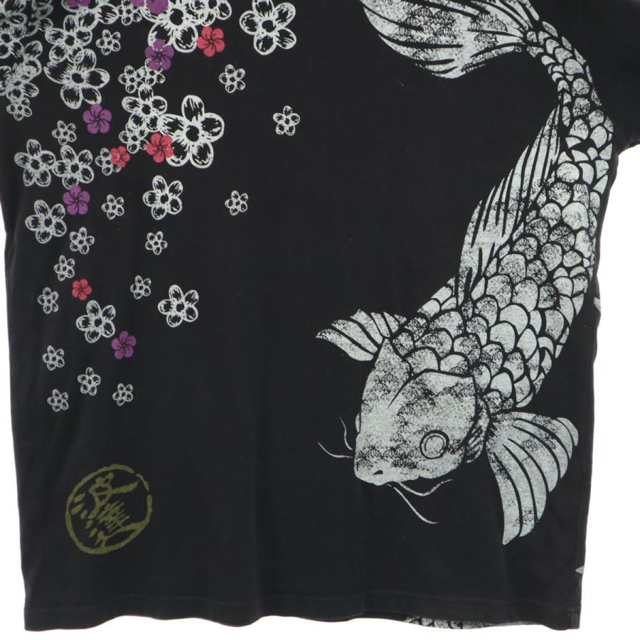 NAMITATSU 波達 鯉 和柄プリント 長袖 Tシャツ L ブラック 波乗達人 