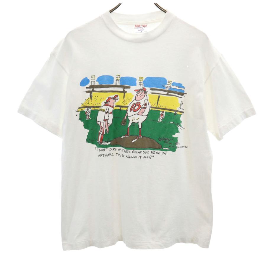SOF Tee ソフティー 90s USA製 オールド ベースボール 半袖 Tシャツ M ホワイト 野球 シングルステッチ メンズ SOF Tee ソフティー 90s USA製 オールド ベースボール 半袖 Tシャツ M