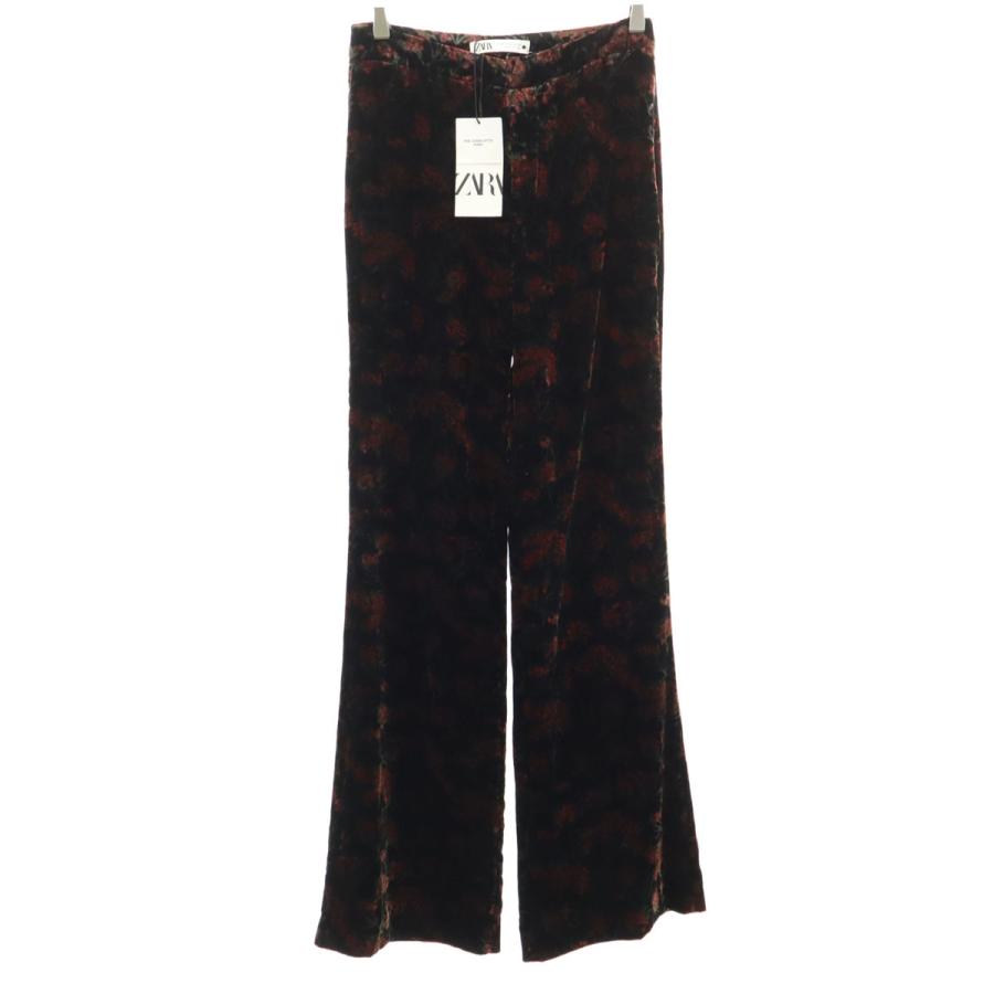 ZARA（ザラ） 未使用 総柄 ベロア ブーツカットパンツ XS ブラック系