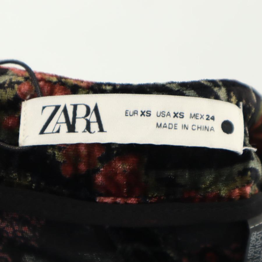 ZARA（ザラ） 未使用 総柄 ベロア ブーツカットパンツ XS ブラック系