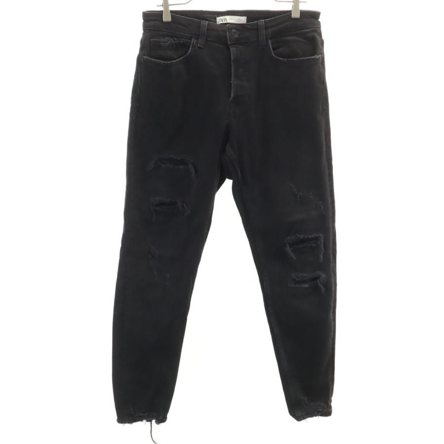 ZARA（ザラ） クラッシュ加工 スキニーデニムパンツ 42 ブラック 