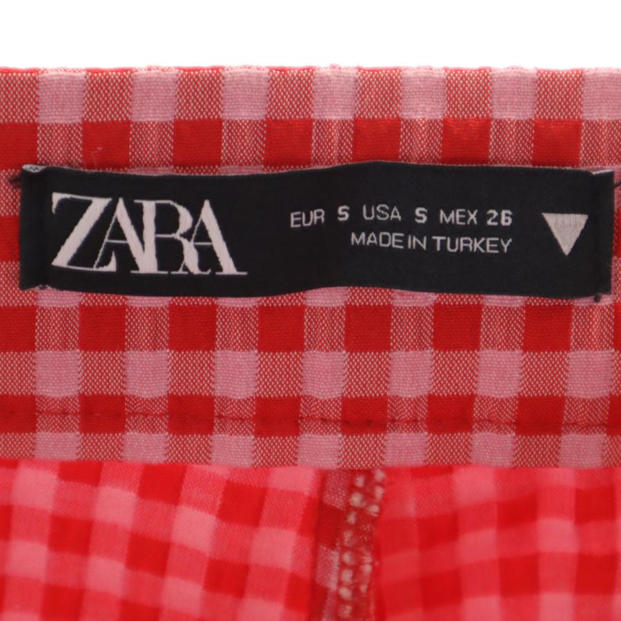 ZARA（ザラ） ギンガムチェック フレアパンツ S レッド レディース