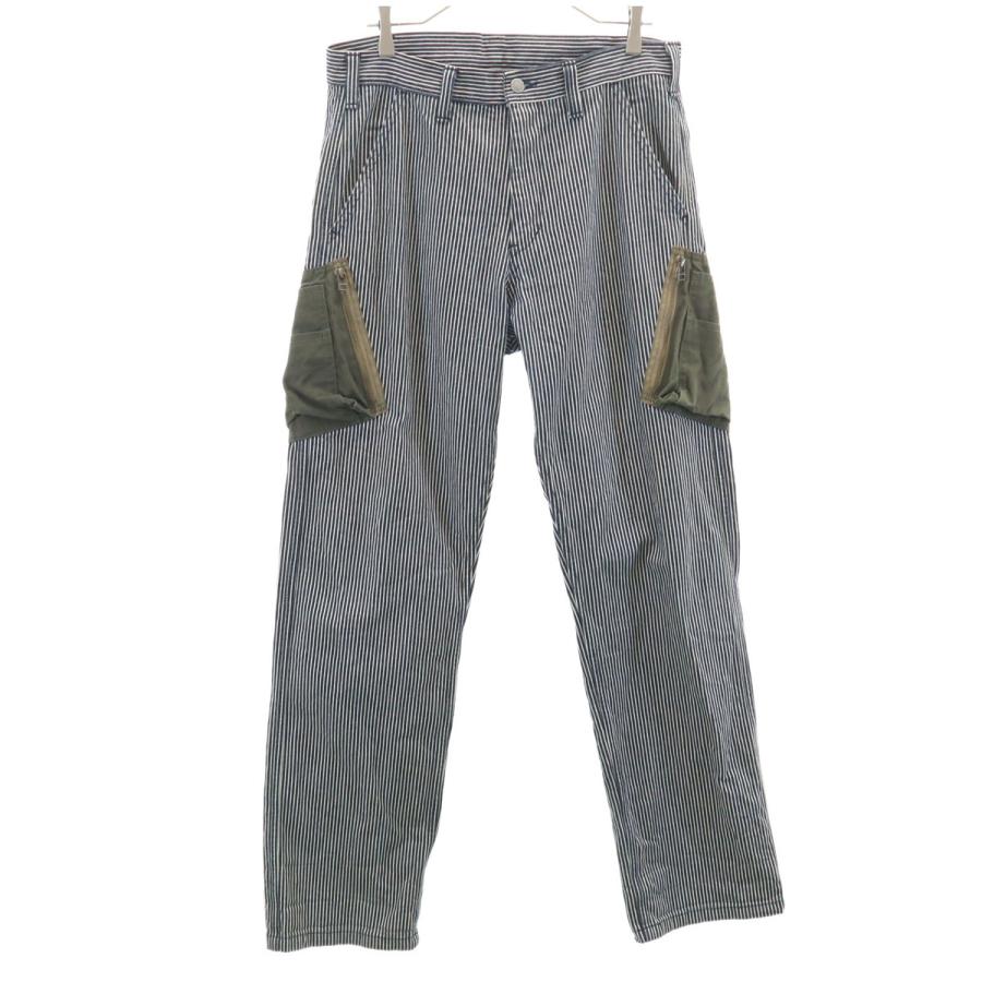 【美品】KOJIMA GENES 児島ジーンズ ヒッコリー カーゴパンツ 日本製 児島ジーンズ KOJIMA GENES OVER ALLS 日本製 ヒッコリーデニム カーゴ