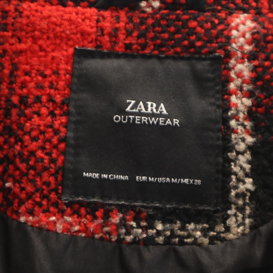 ZARA（ザラ） チェック柄 ツイード ダブル チェスターコート M レッド