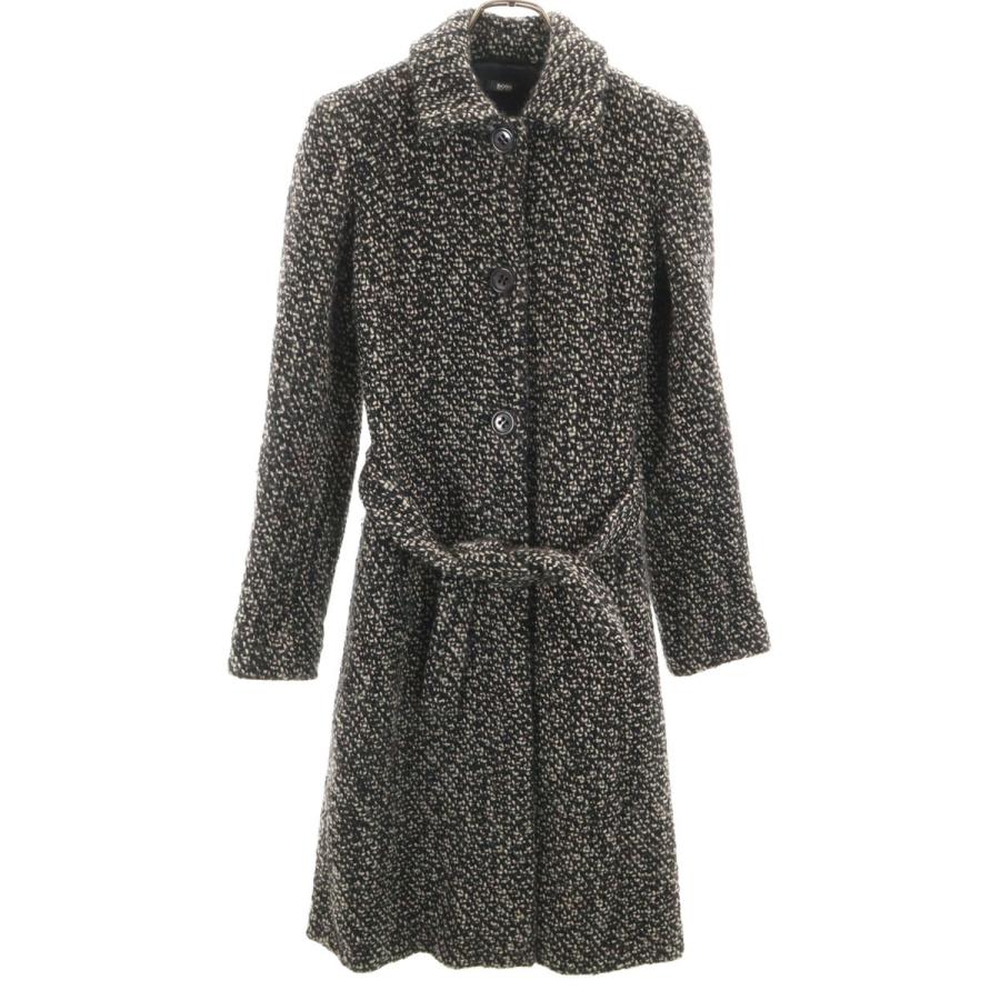 美品】HUGO BOSS ヒューゴボス スタンドカラー ツイード ロングコート 