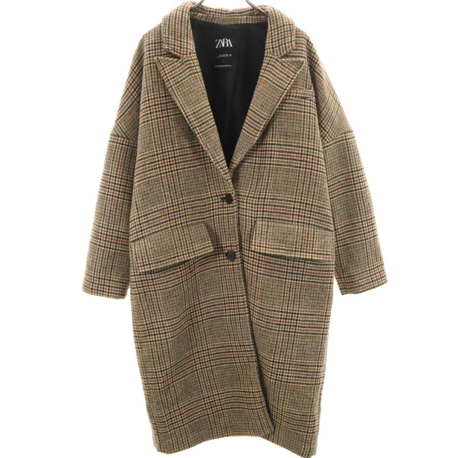 ZARA（ザラ） グレンチェック ロングコート M ベージュ レディース