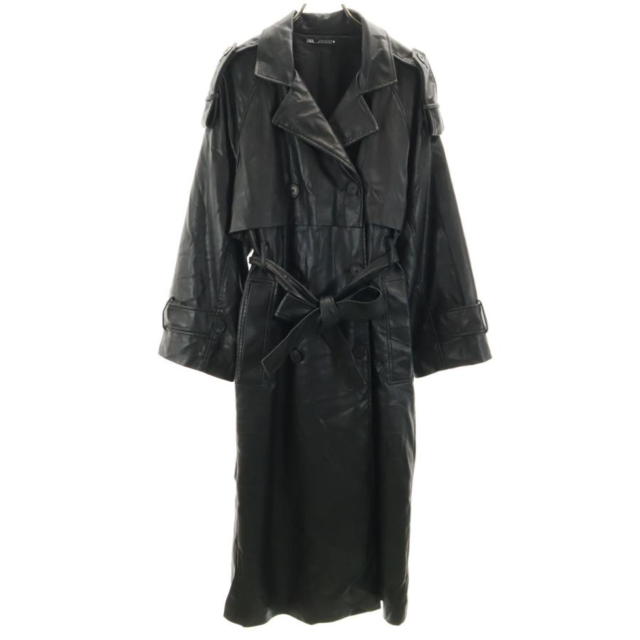 ZARA（ザラ） フェイクレザー トレンチコート M ブラック レディース