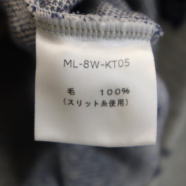 MARK&LONA マークアンドロナ 日本製 ウール 総柄 長袖 Vネック ニット M グレー セーター メンズ 古着 中古