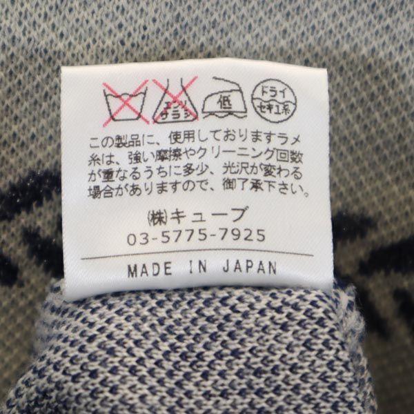 MARK&LONA マークアンドロナ 日本製 ウール 総柄 長袖 Vネック ニット M グレー セーター メンズ 古着 中古
