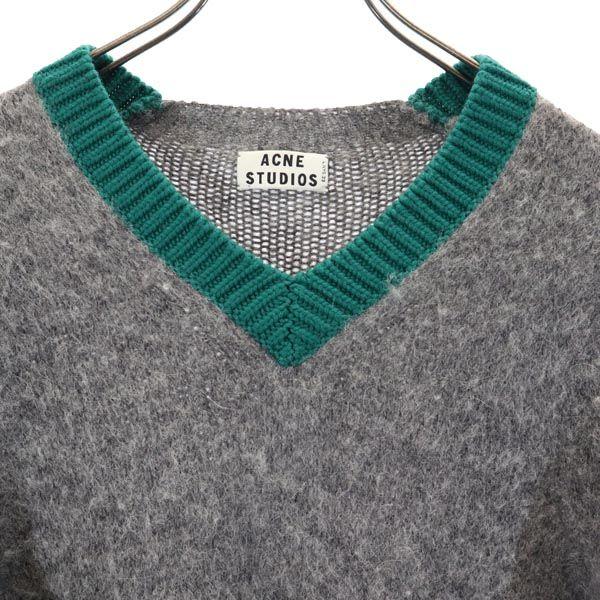 ACNE STUDIOS アクネストゥディオズ ウールブレンド 長袖 Vネック ニット XS グレー系 セーター メンズ 古着 中古_4