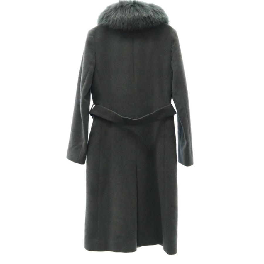 アンゴラ フォックスファー ウールコート 7 グレー ウエストベルト付き