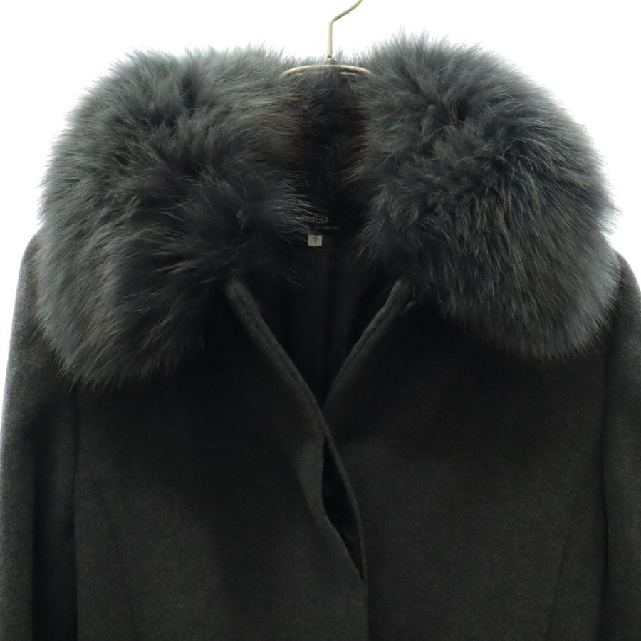 アンゴラ フォックスファー ウールコート 7 グレー ウエストベルト付き