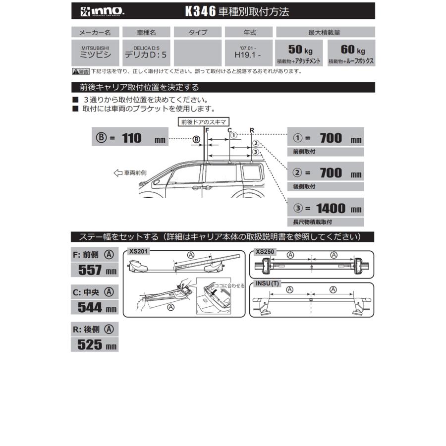 INNO ミツビシ デリカD:5 H19.1〜 CV#W系 ルーフキャリア 車種別