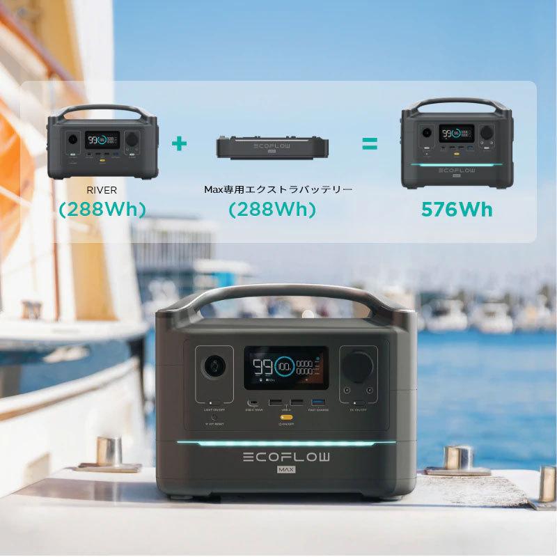 EcoFlow RIVER Max エコフローリバーマックス ブラック バッテリー容量576Wh 定格出力600W ACコンセント3 【通販
