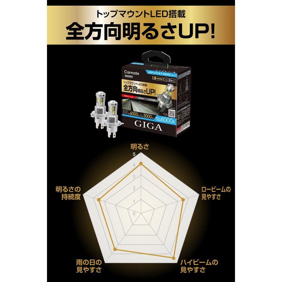 カーメイト（CARMATE） 車 LED ヘッドライト H4 3年保証 新車検基準