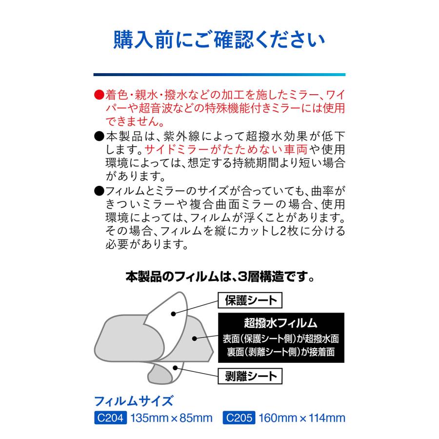 車 サイドミラー 撥水 フィルム C204 ゼロワイパー フィルムタイプ サイドミラー用 2枚 セット ドアミラー 超撥水 防水 3カ月持続 高耐久 carmate (R80)(P10) | カーメイト | 07