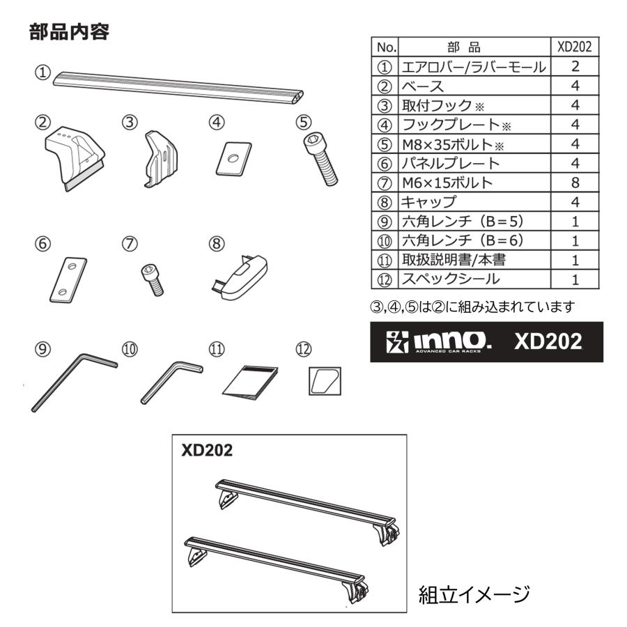 車 INNO ベースキャリア XD202 ドリップエアロベースセット ハイエース用 2本 トヨタ ハイエース 200系 ルーフキャリア 車種別 キャリア inno carmate (P03)