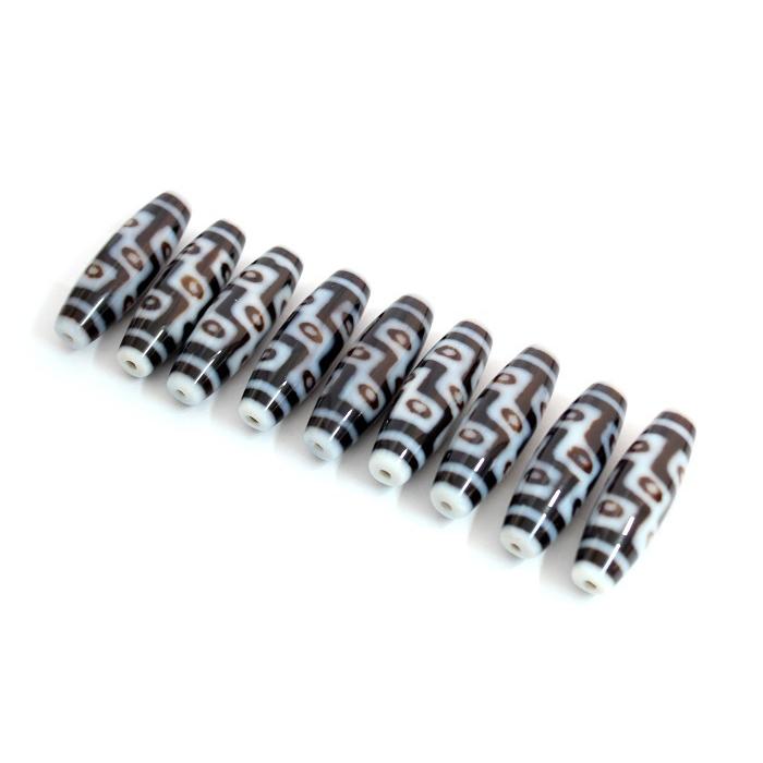 天珠 九眼天珠 白 ３８×１２ｍｍ ☆ 金運 名声運 【送料無料】