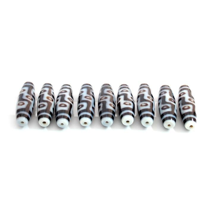 天珠 九眼天珠 白 ３８×１２ｍｍ ☆ 金運 名声運 【送料無料】