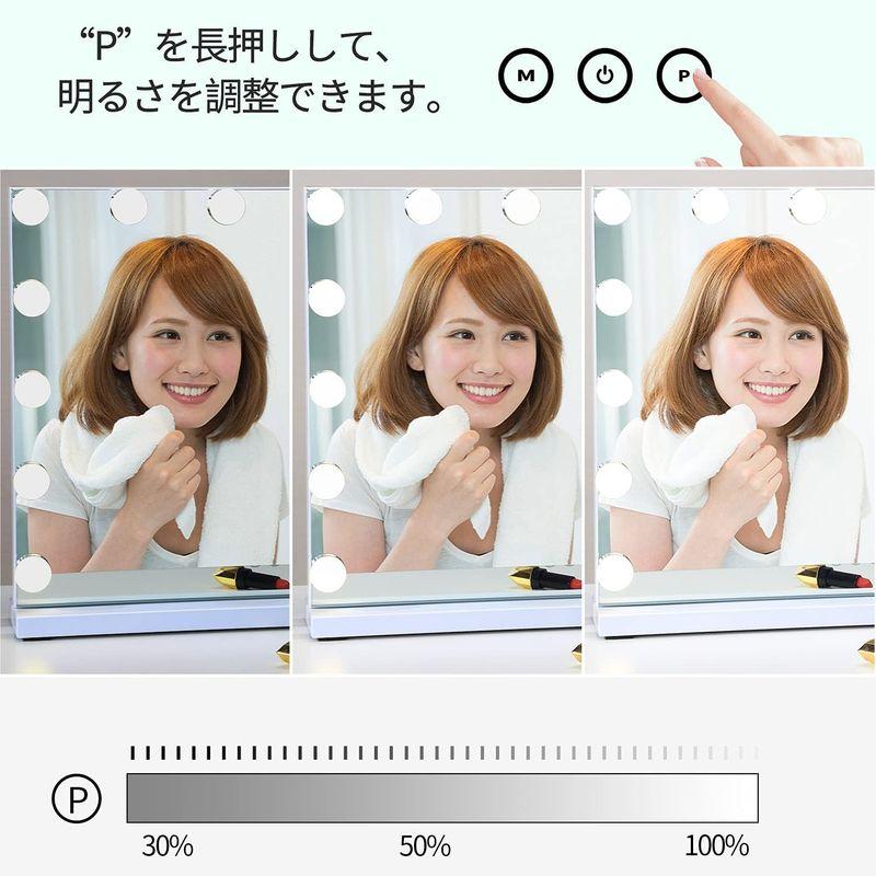Nusvan 女優ミラー ハリウッドミラー 女優鏡 化粧ライトミラー 14個LED電球付き化粧鏡 壁掛け/卓上両用ミラー 三色照明モード 明 女優ミラー ハリウッドミラー 女優鏡 化粧ライトミラー 14個LED電球付き化粧鏡 壁掛け/卓上両用ミラー 三色照明モード