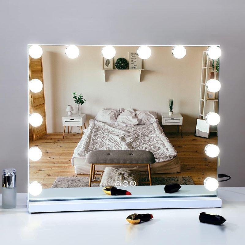 Nusvan 女優ミラー ハリウッドミラー 女優鏡 化粧ライトミラー 14個LED電球付き化粧鏡 壁掛け/卓上両用ミラー 三色照明モード 明 女優ミラー ハリウッドミラー 女優鏡 化粧ライトミラー 14個LED電球付き化粧鏡 壁掛け/卓上両用ミラー 三色照明モード